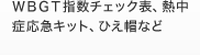 ＷＢＧＴ指数チェック表、熱中症応急キット、
ひえ帽など